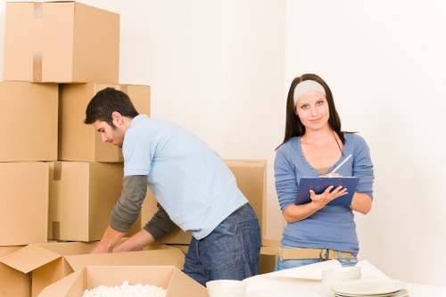 Professional helper moving boxes during a Belsize Park van service