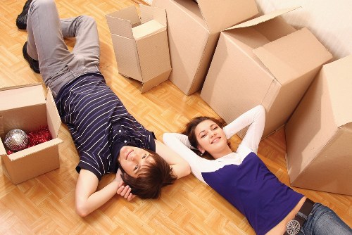 Packed moving boxes ready for house removals in Belsizepark
