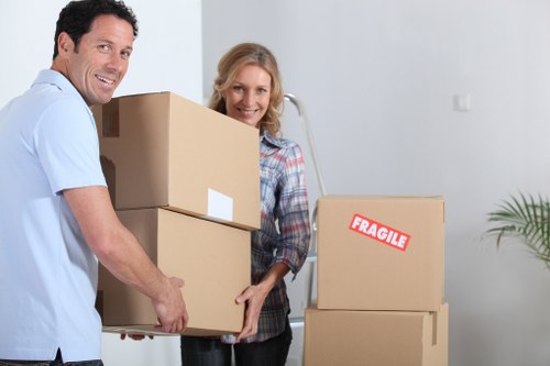 Office relocation planning in Belsize Park with equipment and boxes